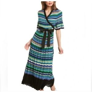 Maje Ramada Striped Knit Midi Wrap Dress